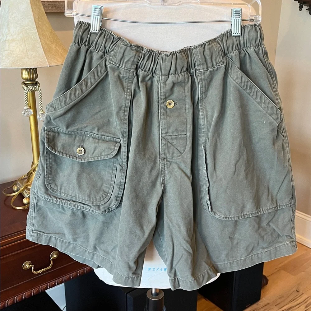 Army Green Cotton Shorts Elastic Drawstring Waist